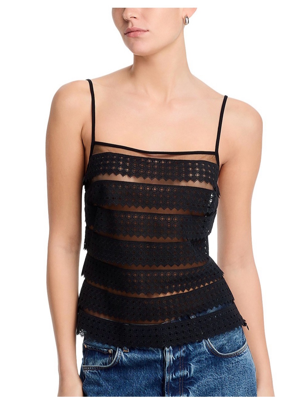Black Lace Strappy Women's Top